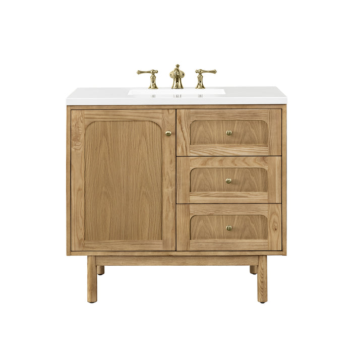Laurent 36 in Single Vanity, Light Natural Oak w/3 cm White Zeus Top