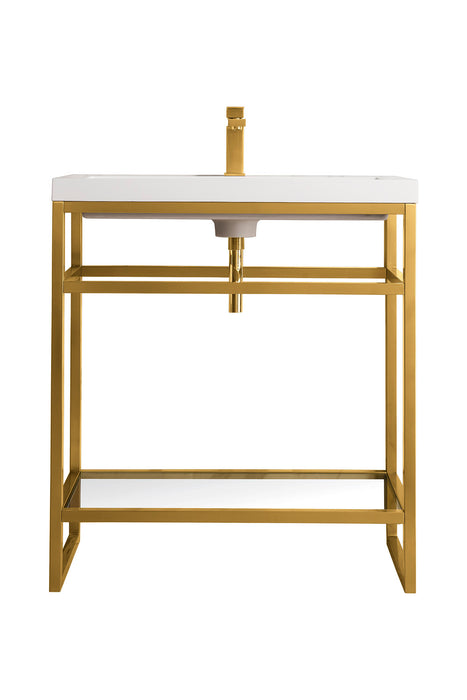 Boston 31.5 in Single Console Vanity, Radiant Gold w/White Glossy Composite Stone Top