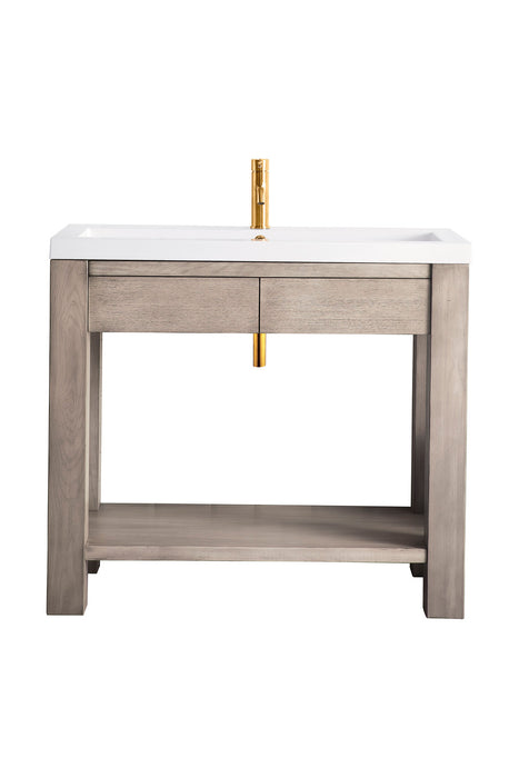 Brooklyn 39.5 in Single Console Vanity, Platinum Ash w/White Glossy Composite Stone Top