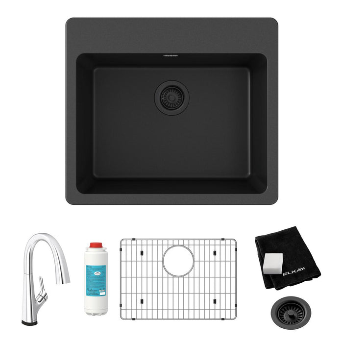 Quartz Classic Single Bowl Drop-in Sink Kit with Filtered Faucet