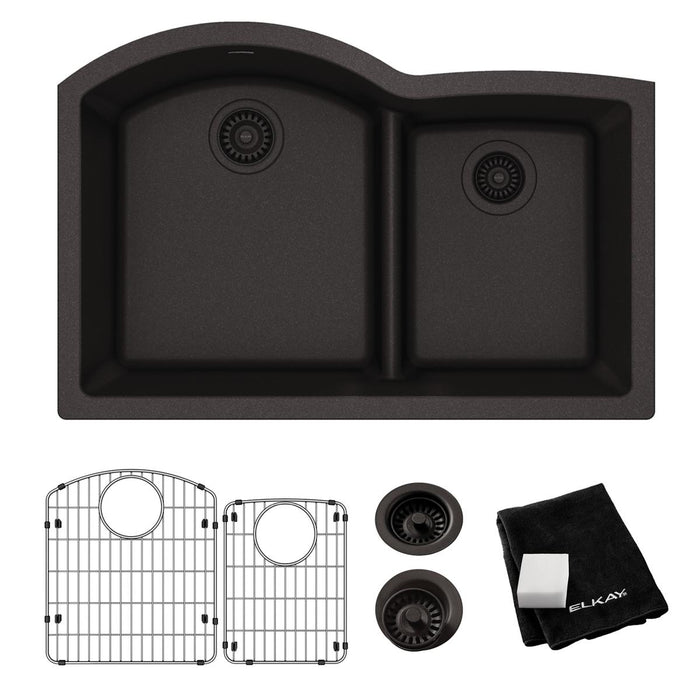 Quartz Classic Offset 60/40 Double Bowl Undermount Sink Kit with Aqua Divide