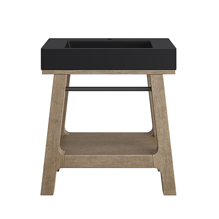 Auburn 31.5 in Single Sink Console, Weathered Timber w/Black Matte Mineral Composite Stone Top