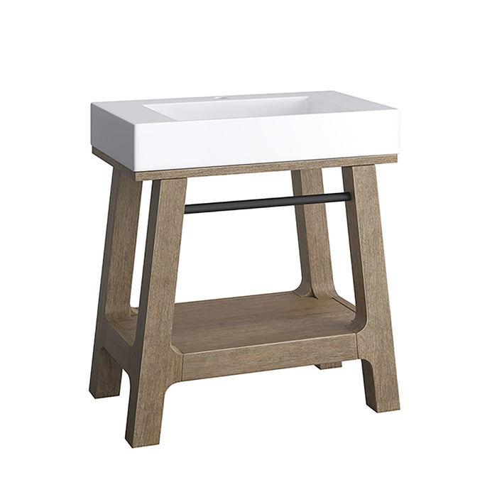 Auburn 31.5 in Single Sink Console Weathered Timber w/Glossy White Mineral Composite Stone Top