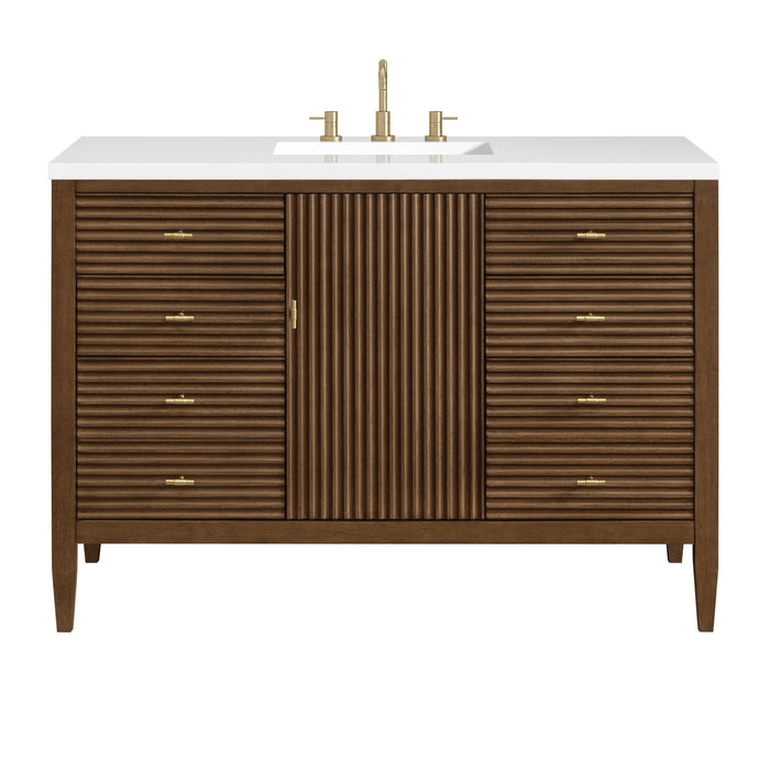 Myrrin 48 in Vanity, Mid Century Walnut w/3 cm Lime Delight Silestone Top