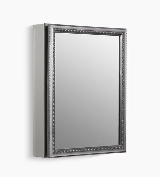 20" W x 26" H Aluminum Single-Door Medicine Cabinet w/ Decorative Silver Framed Mirrored Door