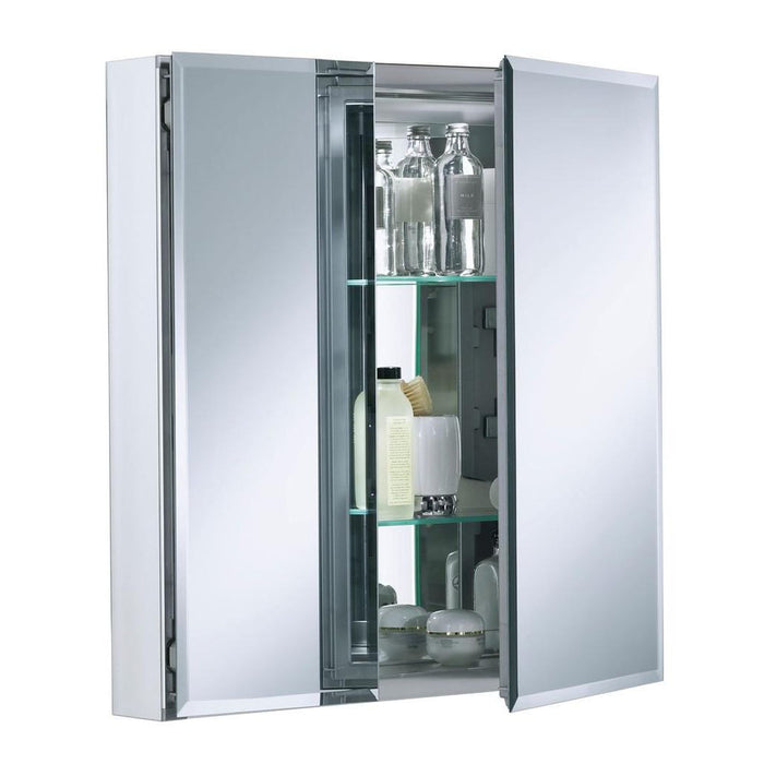 25" W x 26" H Aluminum Two-Door Medicine Cabinet w/ Mirrored Doors, Beveled Edges
