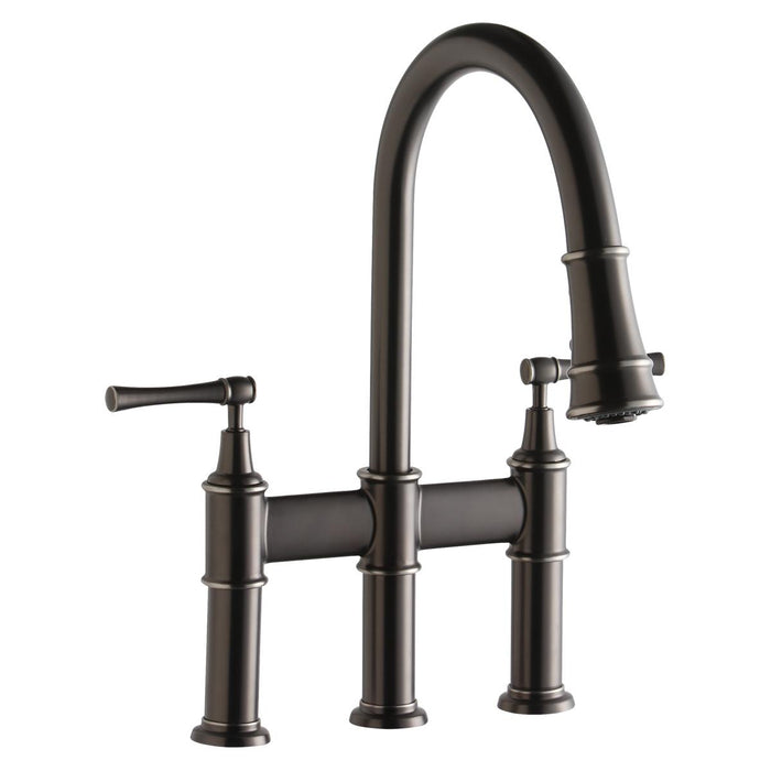 Explore Three Hole Bridge Faucet with Pull-down Spray and Lever Handles