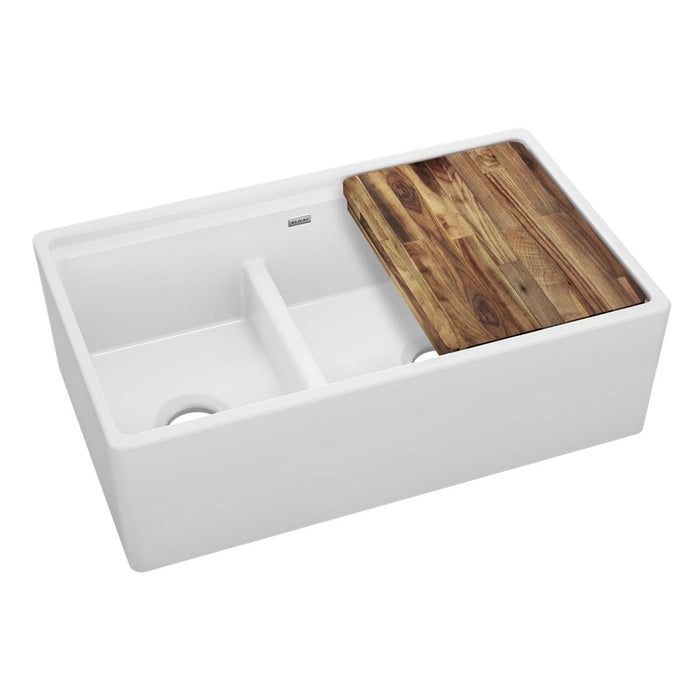Fireclay 60/40 Double Bowl Farmhouse Workstation Sink with Aqua Divide