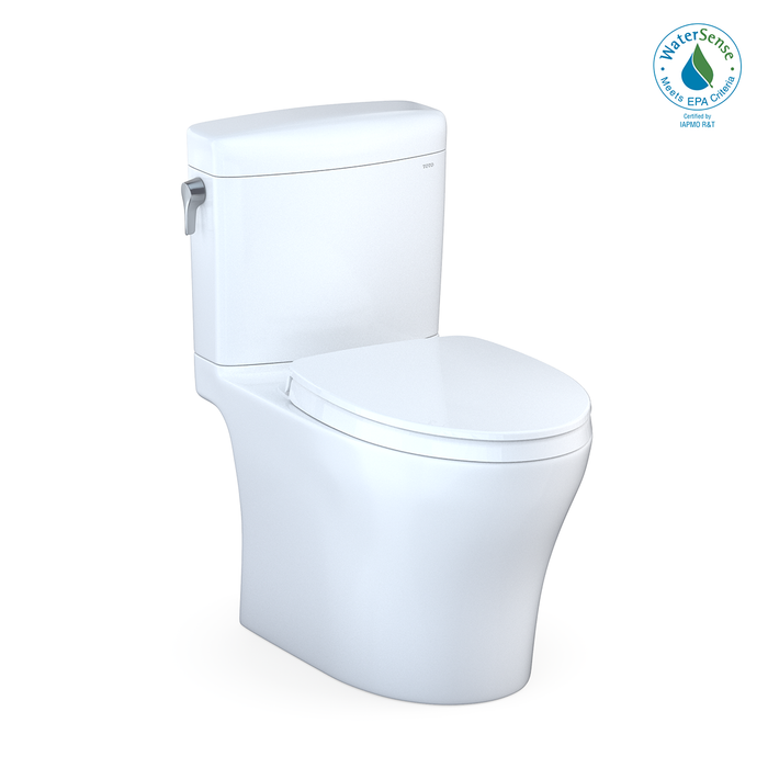 TOTO Aquia IV Cube Two-Piece Elongated Dual Flush 1.28 and 0.9 GPF Universal Height Toilet with CEFIONTECT, WASHLET + Ready, Cotton White - MS436124CEMFGN#01