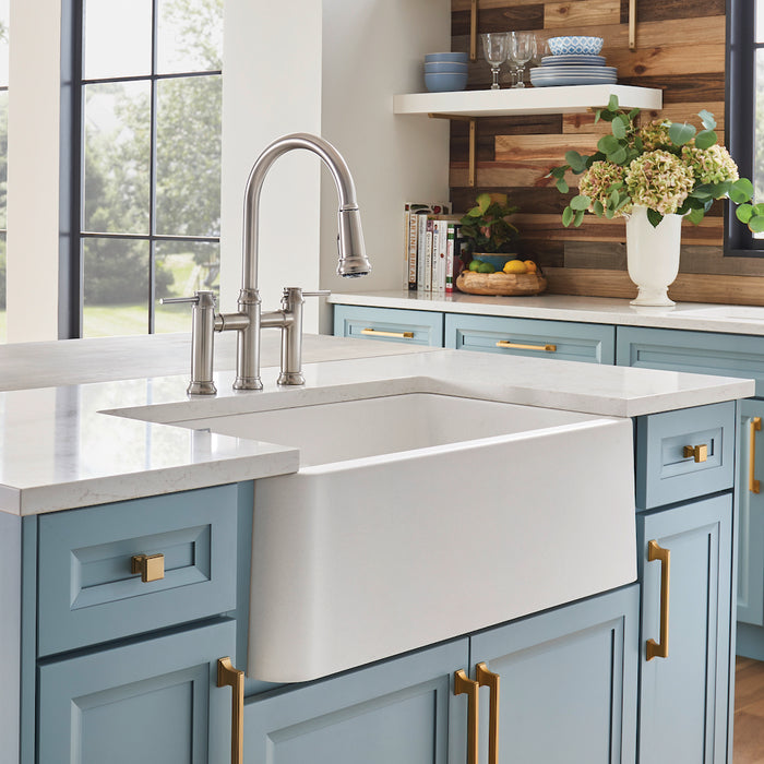 Ikon 33" Apron Double Bowl Farmhouse Sink with Low Divide