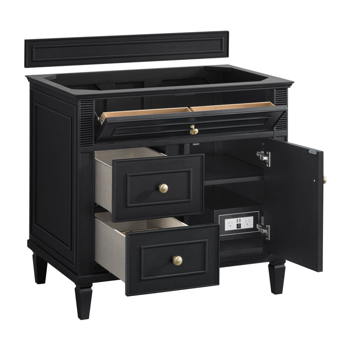 Lorelai 36 in Single Vanity, Black Onyx w/3 cm Eternal Jasmine Pearl Silestone Top