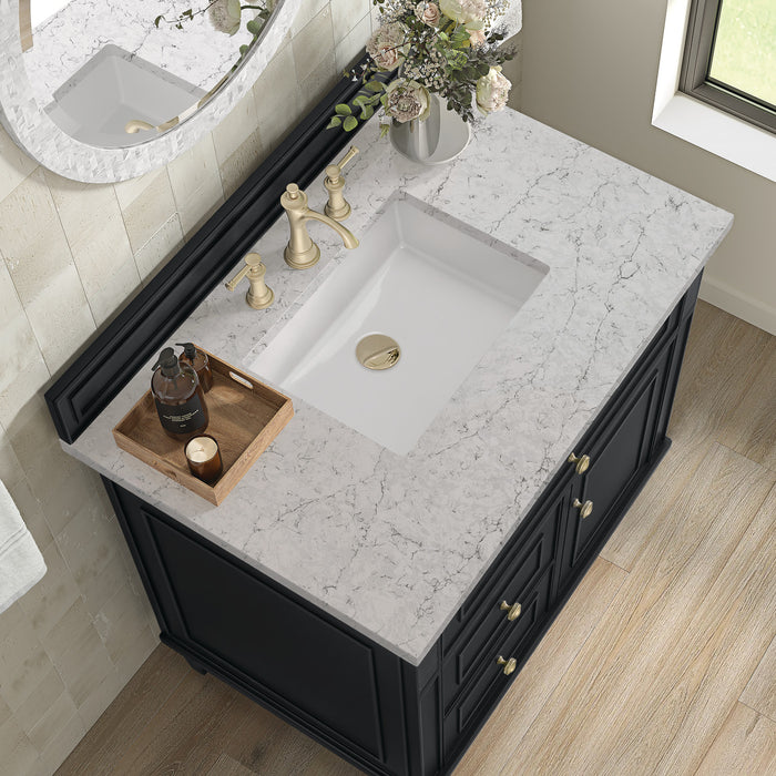 Lorelai 36 in Single Vanity, Black Onyx w/3 cm Eternal Jasmine Pearl Silestone Top