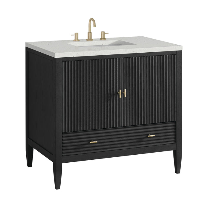 Myrrin 36 in Vanity, Carbon Oak w/ 3 cm Lime Delight Silestone Top