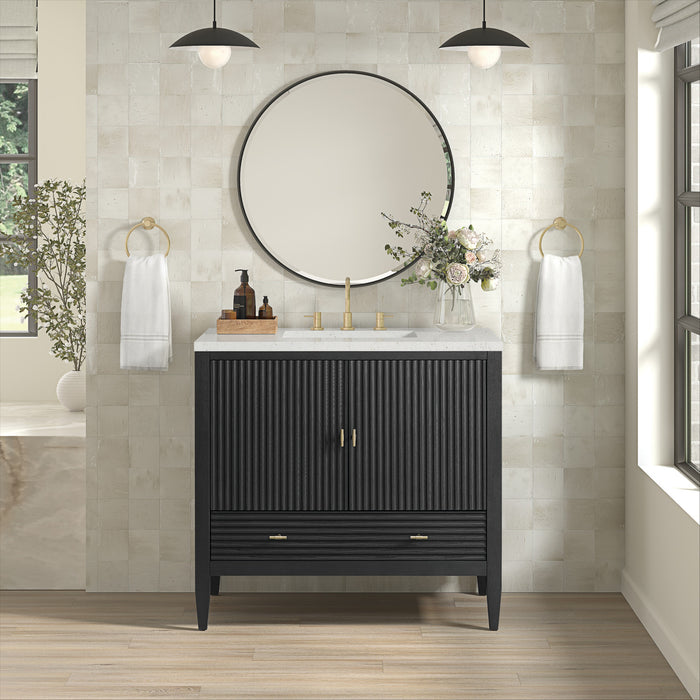 Myrrin 36 in Vanity, Carbon Oak w/ 3 cm Lime Delight Silestone Top