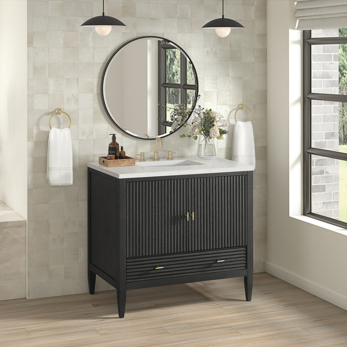 Myrrin 36 in Vanity, Carbon Oak w/ 3 cm Lime Delight Silestone Top