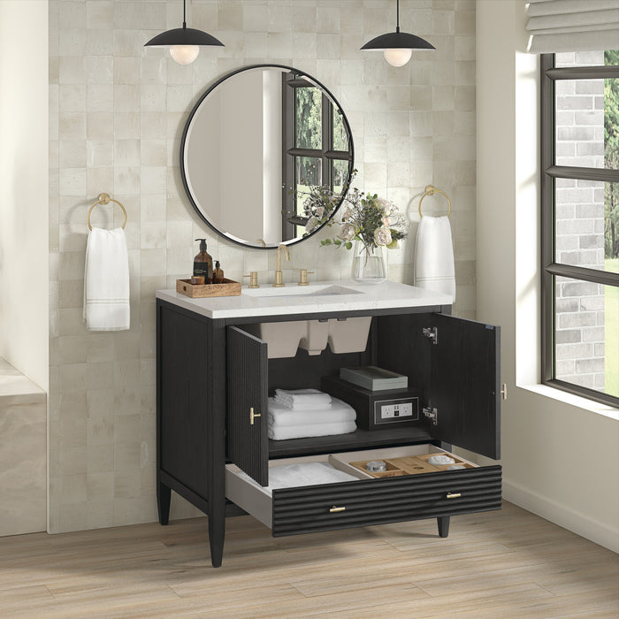Myrrin 36 in Vanity, Carbon Oak w/ 3 cm Lime Delight Silestone Top