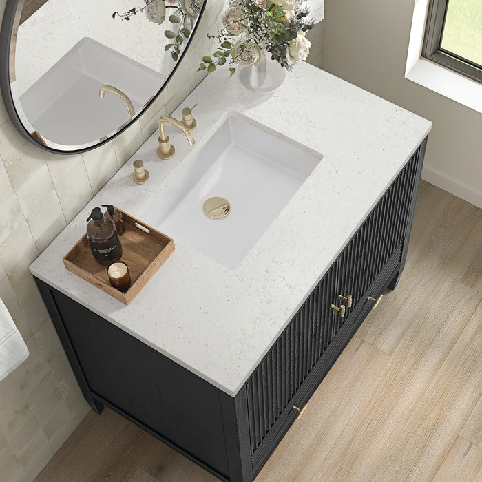 Myrrin 36 in Vanity, Carbon Oak w/ 3 cm Lime Delight Silestone Top