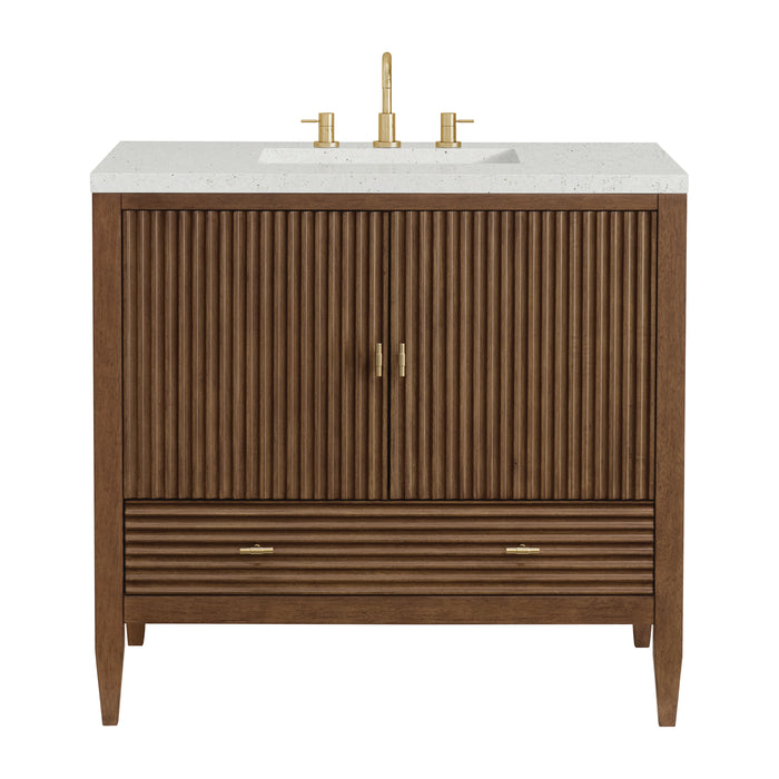 Myrrin 36 in Vanity, Mid Century Walnut w/3 cm Lime Delight Silestone Top