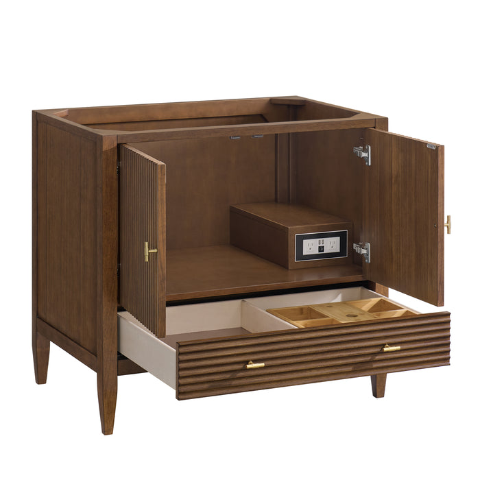 Myrrin 36 in Vanity, Mid Century Walnut w/3 cm Lime Delight Silestone Top