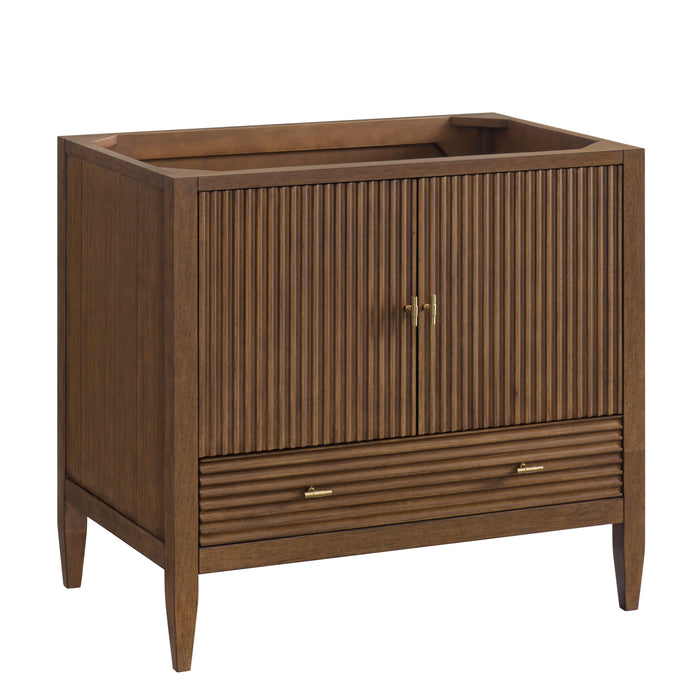 Myrrin 36 in Vanity, Mid Century Walnut w/3 cm Lime Delight Silestone Top