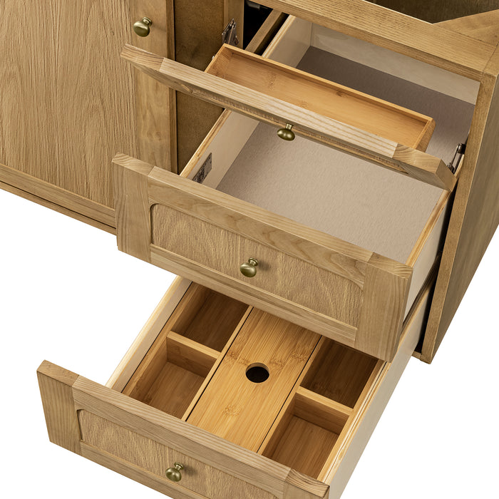 Laurent 36 in Single Vanity, Light Natural Oak w/3 cm White Zeus Top