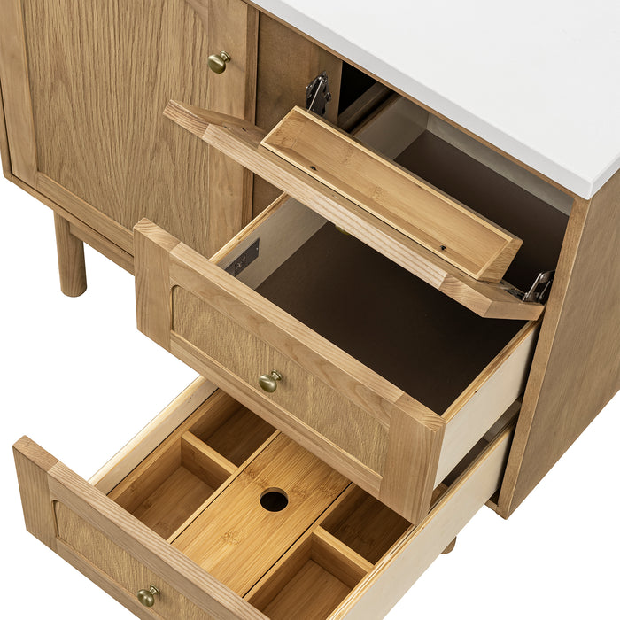 Laurent 36 in Single Vanity, Light Natural Oak w/3 cm White Zeus Top