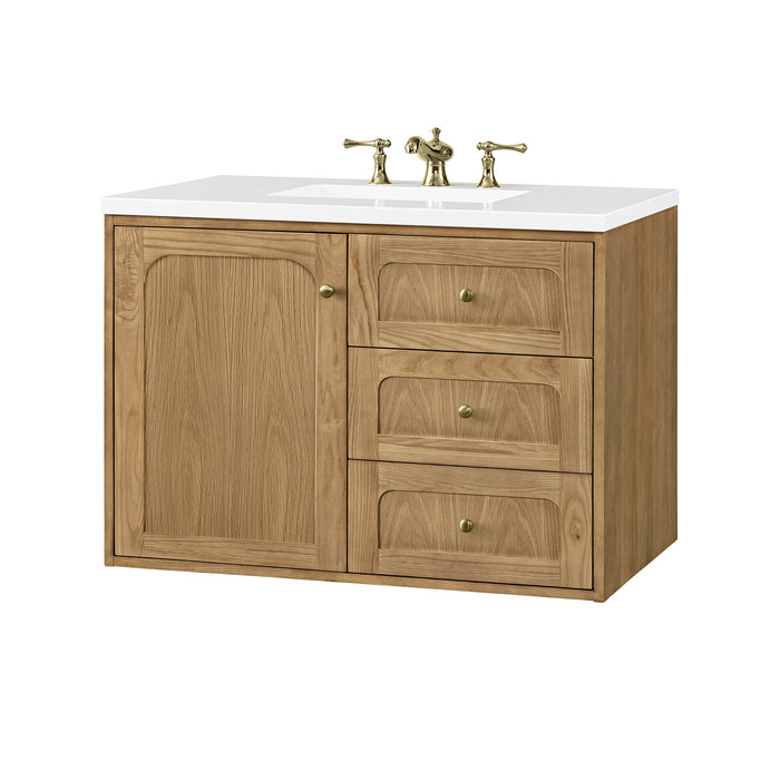 Laurent 36 in Single Vanity, Light Natural Oak w/3 cm White Zeus Top