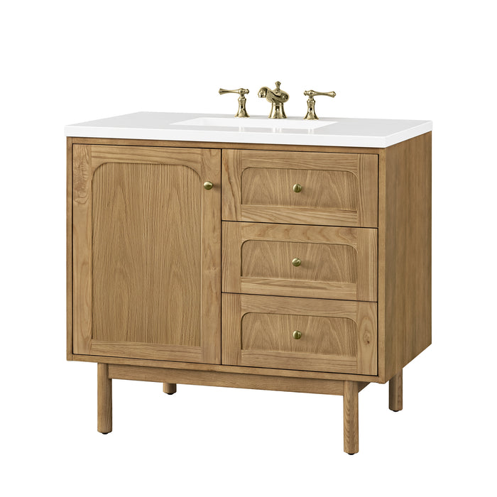 Laurent 36 in Single Vanity, Light Natural Oak w/3 cm White Zeus Top