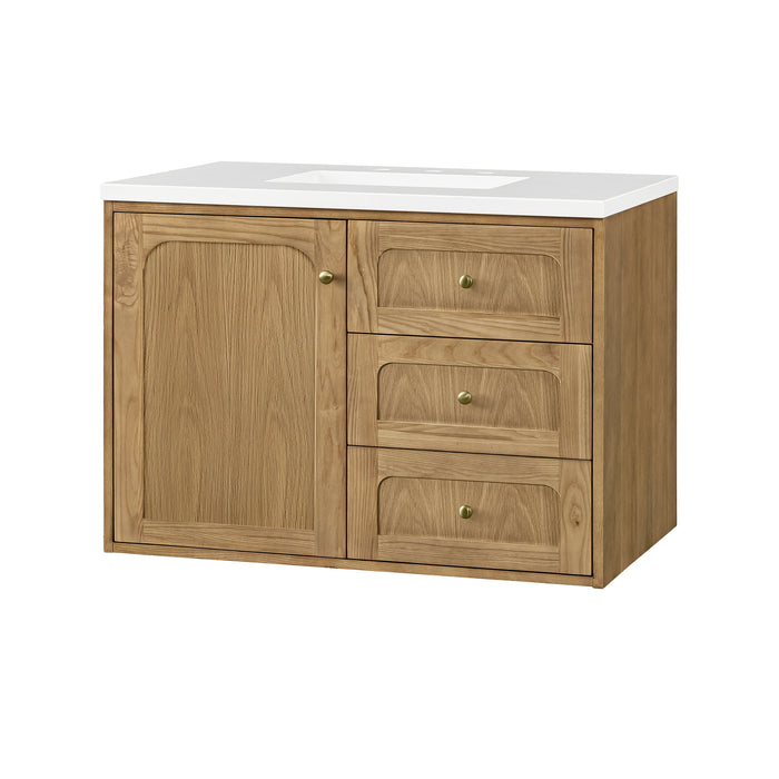 Laurent 36 in Single Vanity, Light Natural Oak w/3 cm White Zeus Top