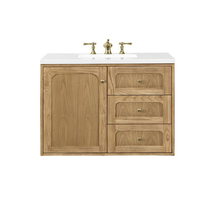 Laurent 36 in Single Vanity, Light Natural Oak w/3 cm White Zeus Top