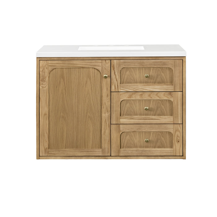 Laurent 36 in Single Vanity, Light Natural Oak w/3 cm White Zeus Top