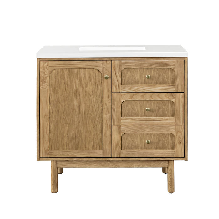Laurent 36 in Single Vanity, Light Natural Oak w/3 cm White Zeus Top