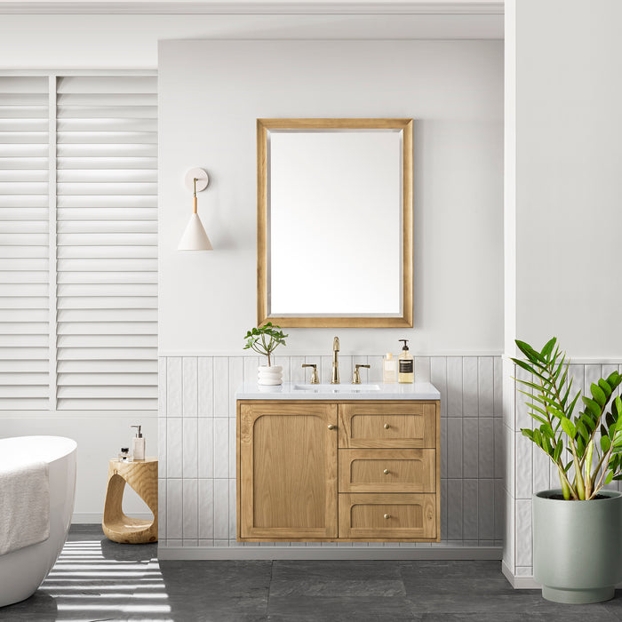 Laurent 36 in Single Vanity, Light Natural Oak w/3 cm White Zeus Top