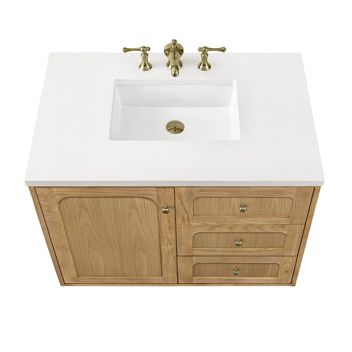 Laurent 36 in Single Vanity, Light Natural Oak w/3 cm White Zeus Top