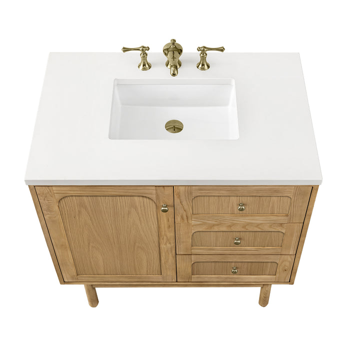 Laurent 36 in Single Vanity, Light Natural Oak w/3 cm White Zeus Top