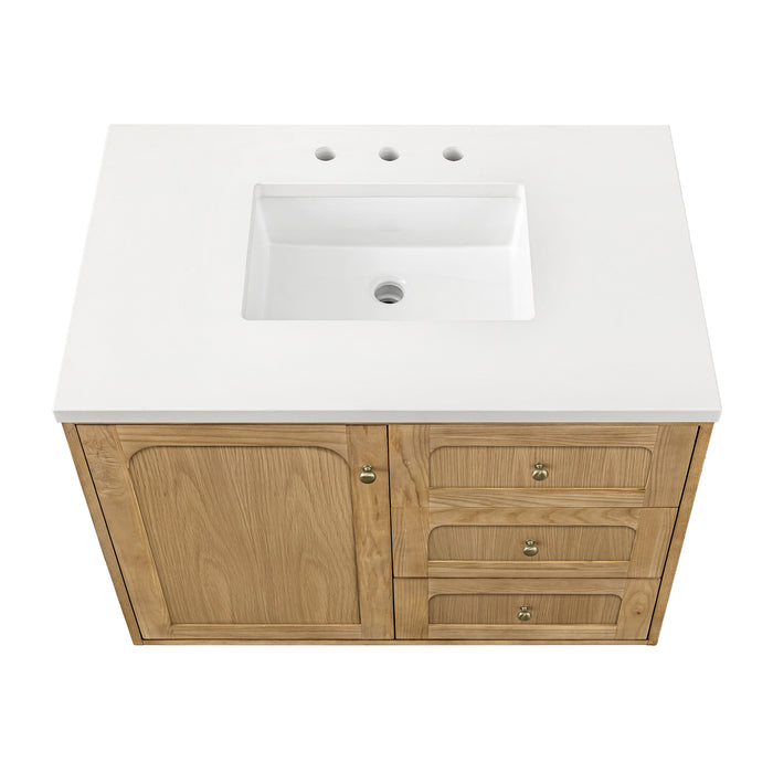 Laurent 36 in Single Vanity, Light Natural Oak w/3 cm White Zeus Top
