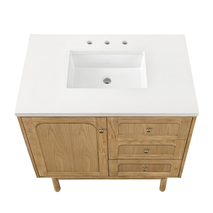 Laurent 36 in Single Vanity, Light Natural Oak w/3 cm White Zeus Top