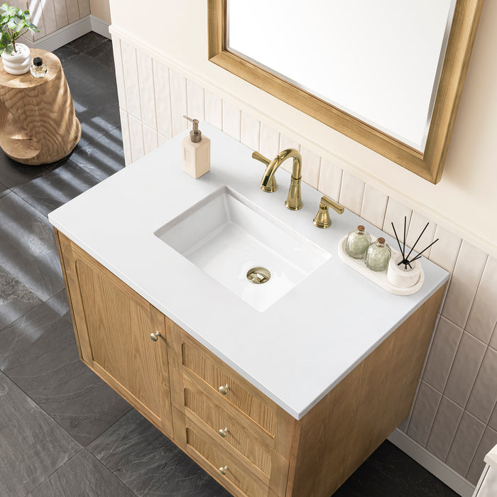 Laurent 36 in Single Vanity, Light Natural Oak w/3 cm White Zeus Top