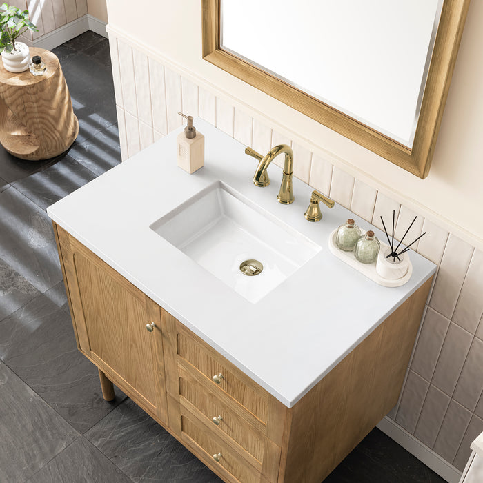 Laurent 36 in Single Vanity, Light Natural Oak w/3 cm White Zeus Top