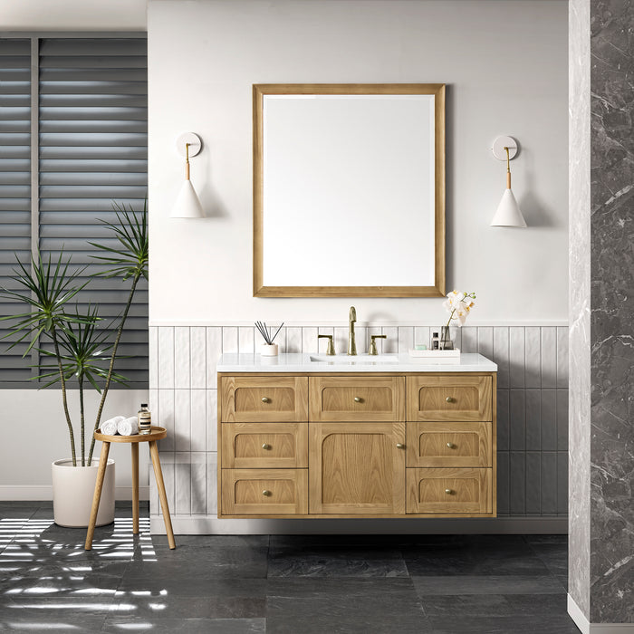 Laurent 48 in Single Vanity, Light Natural Oak w/ 3 cm White Zeus Top