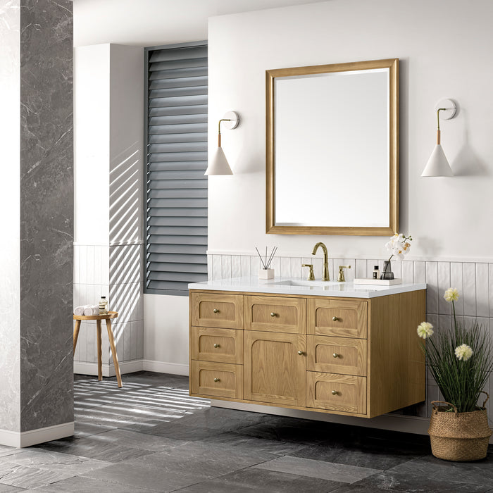 Laurent 48 in Single Vanity, Light Natural Oak w/ 3 cm White Zeus Top