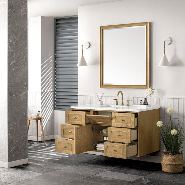 Laurent 48 in Single Vanity, Light Natural Oak w/ 3 cm White Zeus Top