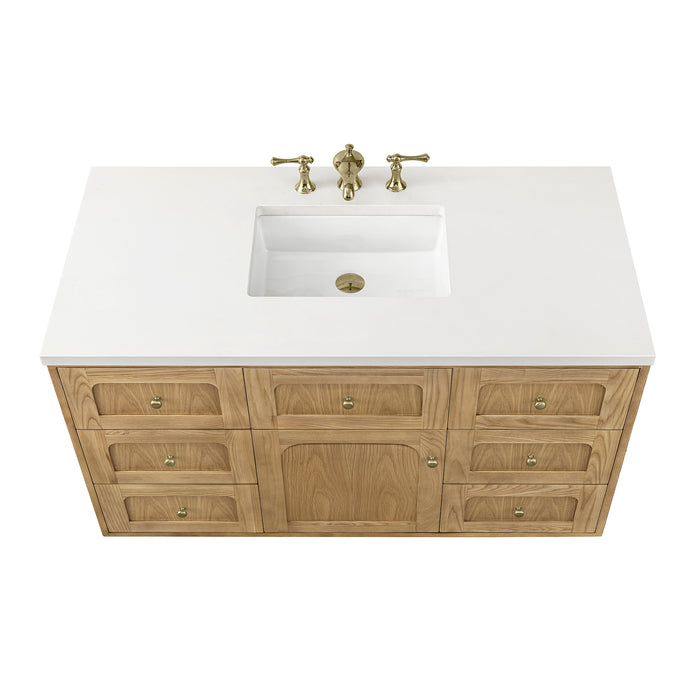 Laurent 48 in Single Vanity, Light Natural Oak w/ 3 cm White Zeus Top