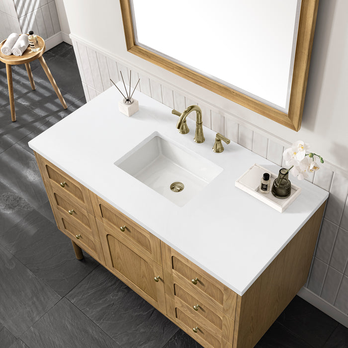 Laurent 48 in Single Vanity, Light Natural Oak w/ 3 cm White Zeus Top