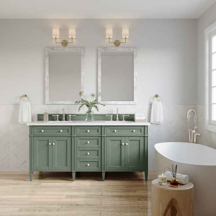 Brittany 72 in Double Vanity, Smokey Celadon w/3 cm White Zeus Top