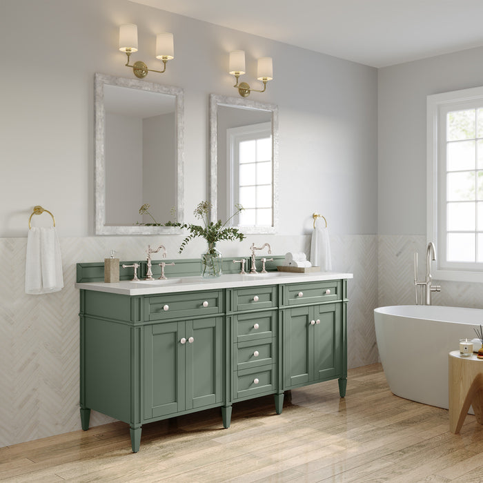 Brittany 72 in Double Vanity, Smokey Celadon w/3 cm White Zeus Top
