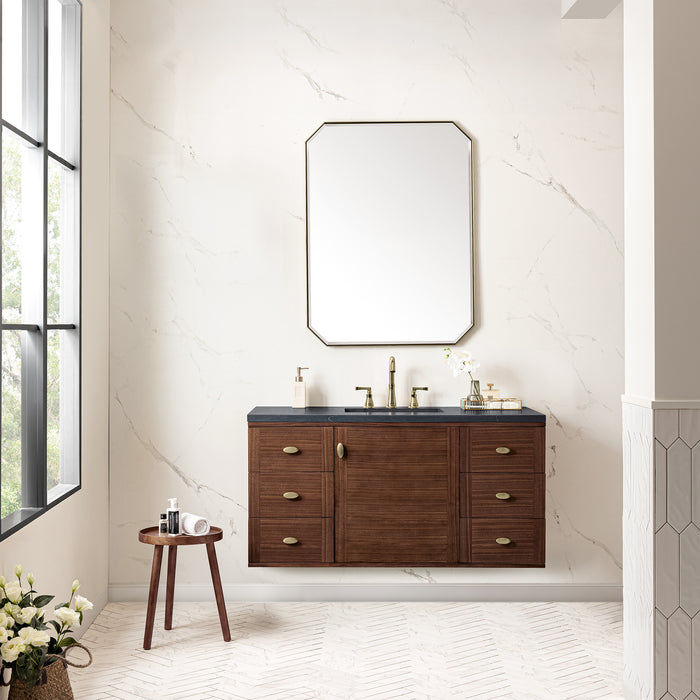 Amberly 48 in Single Vanity, Mid-Century Walnut w/3 cm Charcoal Soapstone Top