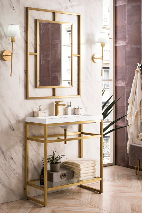 Boston 31.5 in Single Console Vanity, Radiant Gold w/White Glossy Composite Stone Top