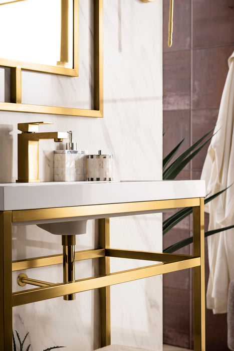 Boston 31.5 in Single Console Vanity, Radiant Gold w/White Glossy Composite Stone Top