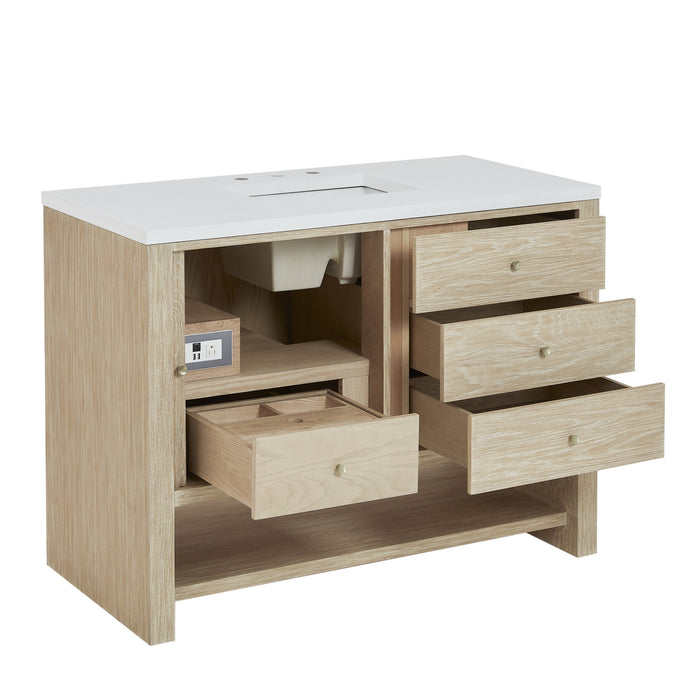 Marigot 48 in Single Vanity, Sunwashed Oak w/3 cm White Zeus Silestone Top